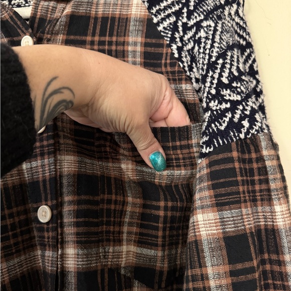 Free People Fireside Nights Button Down Shirt, Brown/Black/White, Medium - Picture 13 of 14